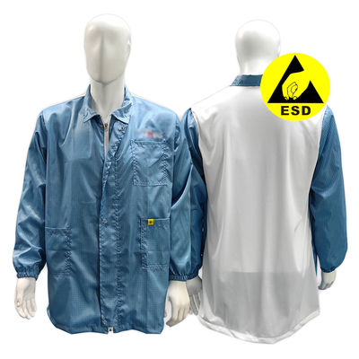 Schoonkamer ESD Antistatische jas met lapel rits Wit gaas Achterkant Antistatische Labjas