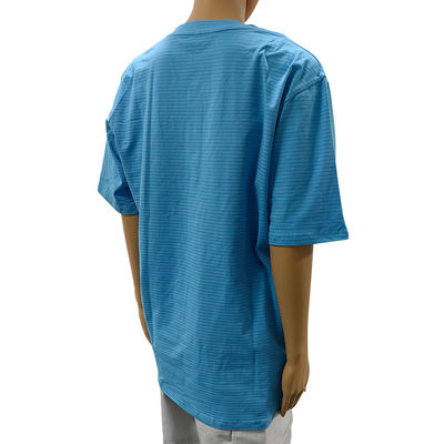 Schoonkamer 99% katoen + 1% koolstofvezel Blauw Unisex ESD Antistaatisch O-neck T-shirt met 3 knoppen