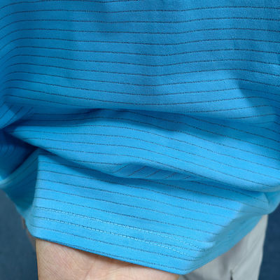 Schoonkamer 99% katoen + 1% koolstofvezel Blauw Unisex ESD Antistaatisch O-neck T-shirt met 3 knoppen