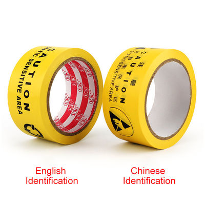 Gele ESD-anti-statische waarschuwingsband Chinese of Engelse identificatietape Beschermingszone PVC-vloertape