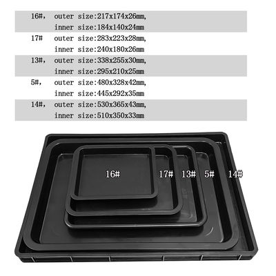 530x365x43mm ESD Antistatische vierkantbakken Zwart Plastic Rechthoekig Ondiep ESD Bak ESD Elektronisch Cirkel Draaibaar