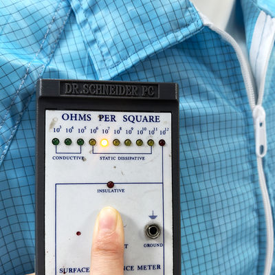 Blauw anti-statisch lab jas raster 98% polyester 2% koolstofvezel stof jas