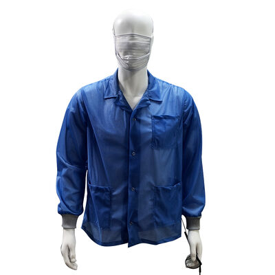 ESD Antistatische laboratoriumjas van 96% polyester + 4% koolstofvezel met diamantpatroon