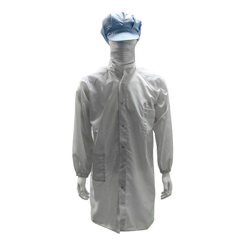 98% polyester + 2% koolstofvezel 5 mm raster ESD antistatische veiligheidskleding ademend gaas voor de schoonkamer